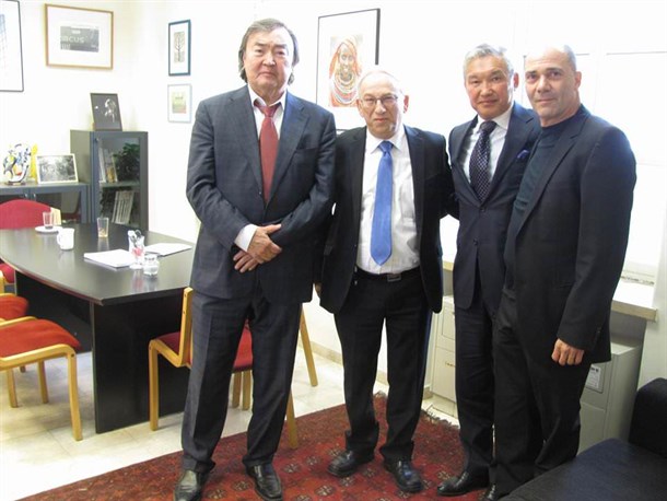 Ambassador of Kazakhstan in Israel, Mr. Dulat Kuanyshev and Ambassador of Kazakhstan to Unesco, Mr. Olzhas Suleymanov with College President Prof. Bertold Friedlander and Prof. Kenny Segal